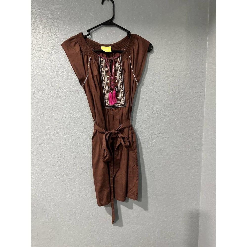 Anthropologie MAEVE Brown Dress Embroiderd Panel Size 0
